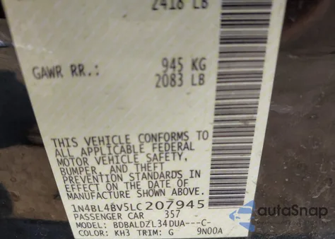 2020 Nissan Altima S Fwd from USA, damaged, VIN 1N4BL4BV5LC207945